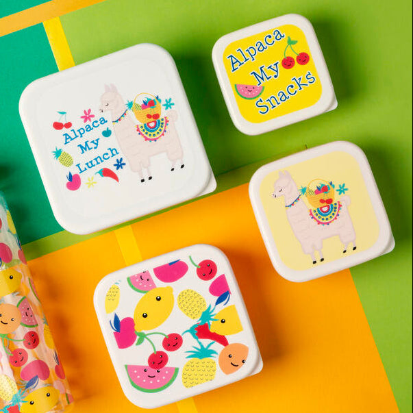 Set of 4 Alpaca and Fruit Lunch Boxes