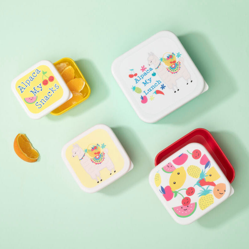 Set of 4 Alpaca and Fruit Lunch Boxes