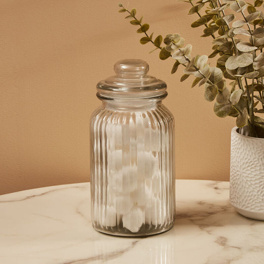 Clear Glass Ribbed Storage Jar 1300ml
