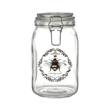 Glass Storage Jar 1700ml with Bee Motif and Clip Top