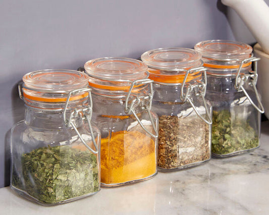 Set of 4 Clip Top Lid Glass Jars