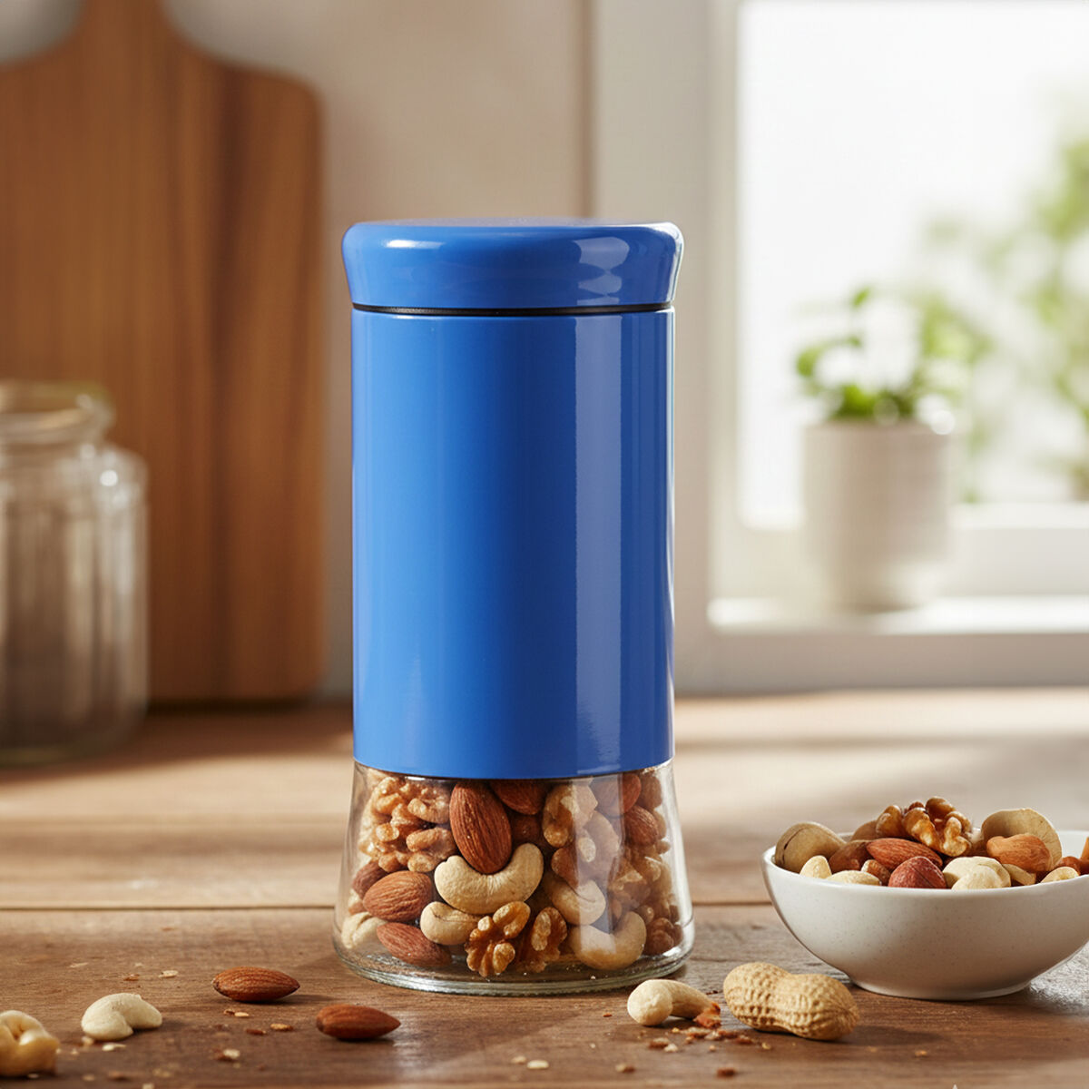 Blue Stainless Steel and Glass Storage Jar 1500ml