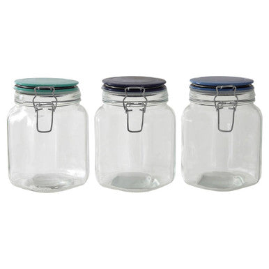 Glass Storage Jar 1050ml (3 Assorted Colours)