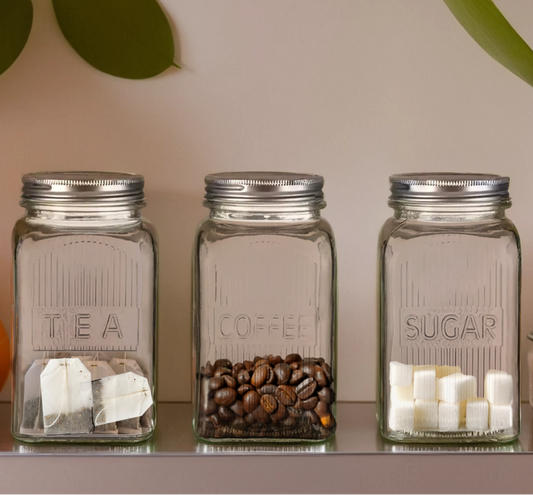 Set of Three Glass Jars with Silver Lids