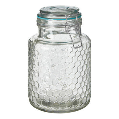 Clear Glass Honeycomb Clip Top Jar with Blue Seal 1300ml