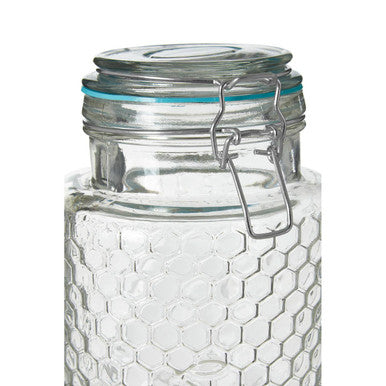 Clear Glass Honeycomb Clip Top Jar with Blue Seal 1300ml