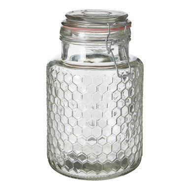 Clear Glass Honeycomb Clip Top Jar with Pink Seal 1300ml