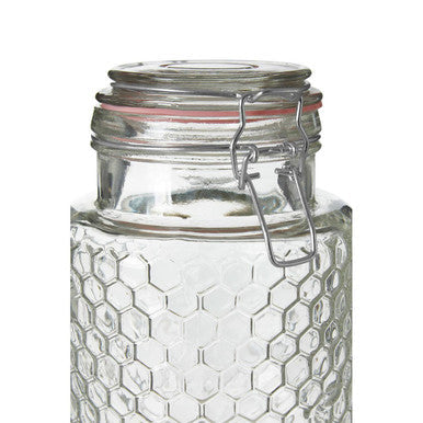 Clear Glass Honeycomb Clip Top Jar with Pink Seal 1300ml