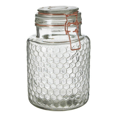 Clear Glass Honeycomb Clip Top Jar with Clear Seal 1300ml