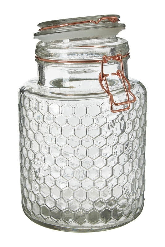 Clear Glass Honeycomb Clip Top Jar with Clear Seal 1300ml