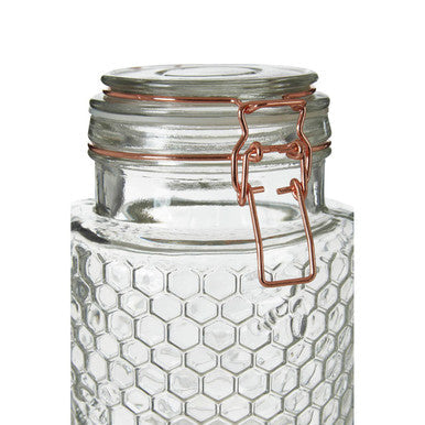 Clear Glass Honeycomb Clip Top Jar with Clear Seal 1300ml