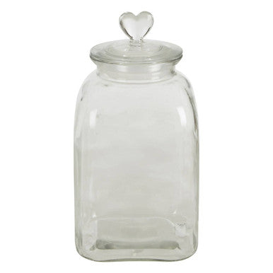 Large Square Storage Jar with Heart Handle Lid