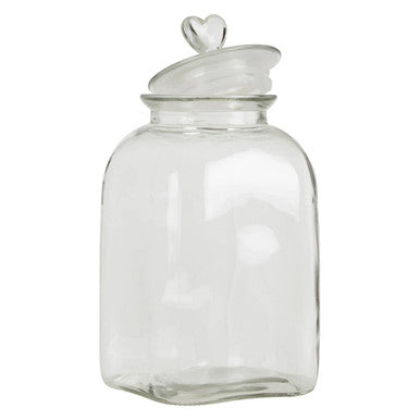 Large Square Storage Jar with Heart Handle Lid