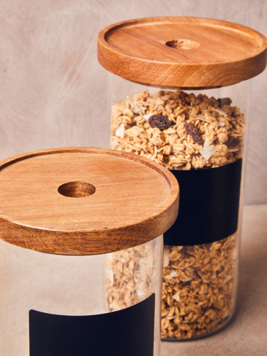 Glass Storage Jar with Acacia Lid and Chalkboard 1300ml