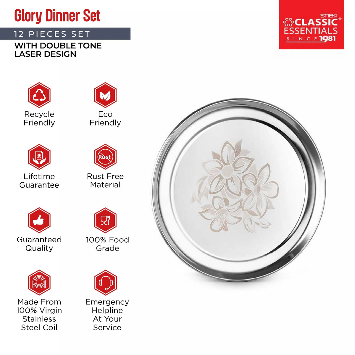 Stainless Steel 12 Piece Glory Dinner Set