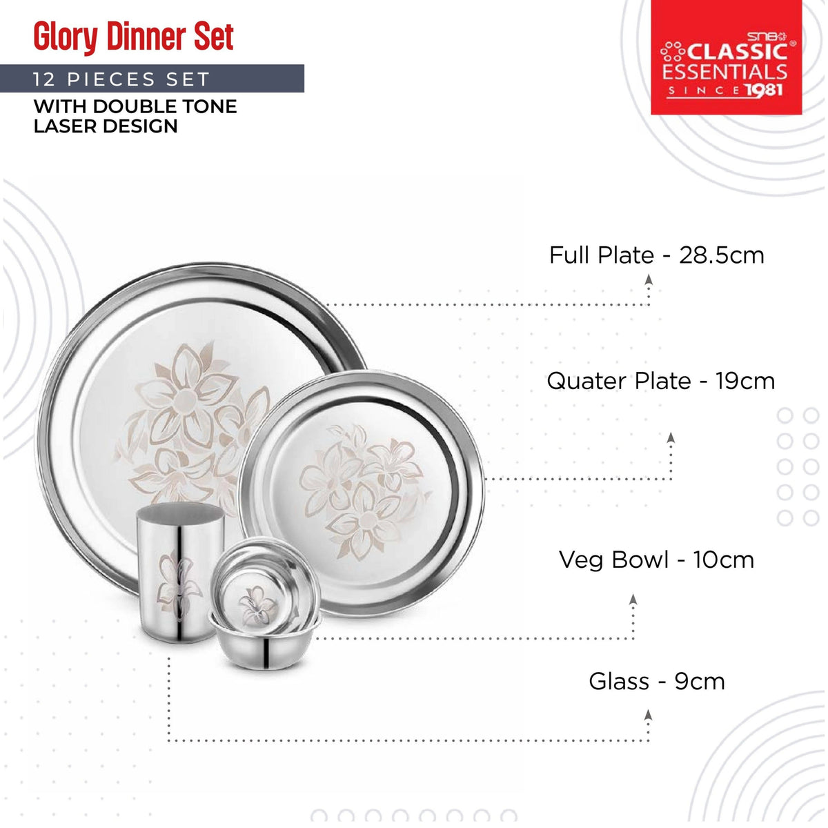 Stainless Steel 12 Piece Glory Dinner Set
