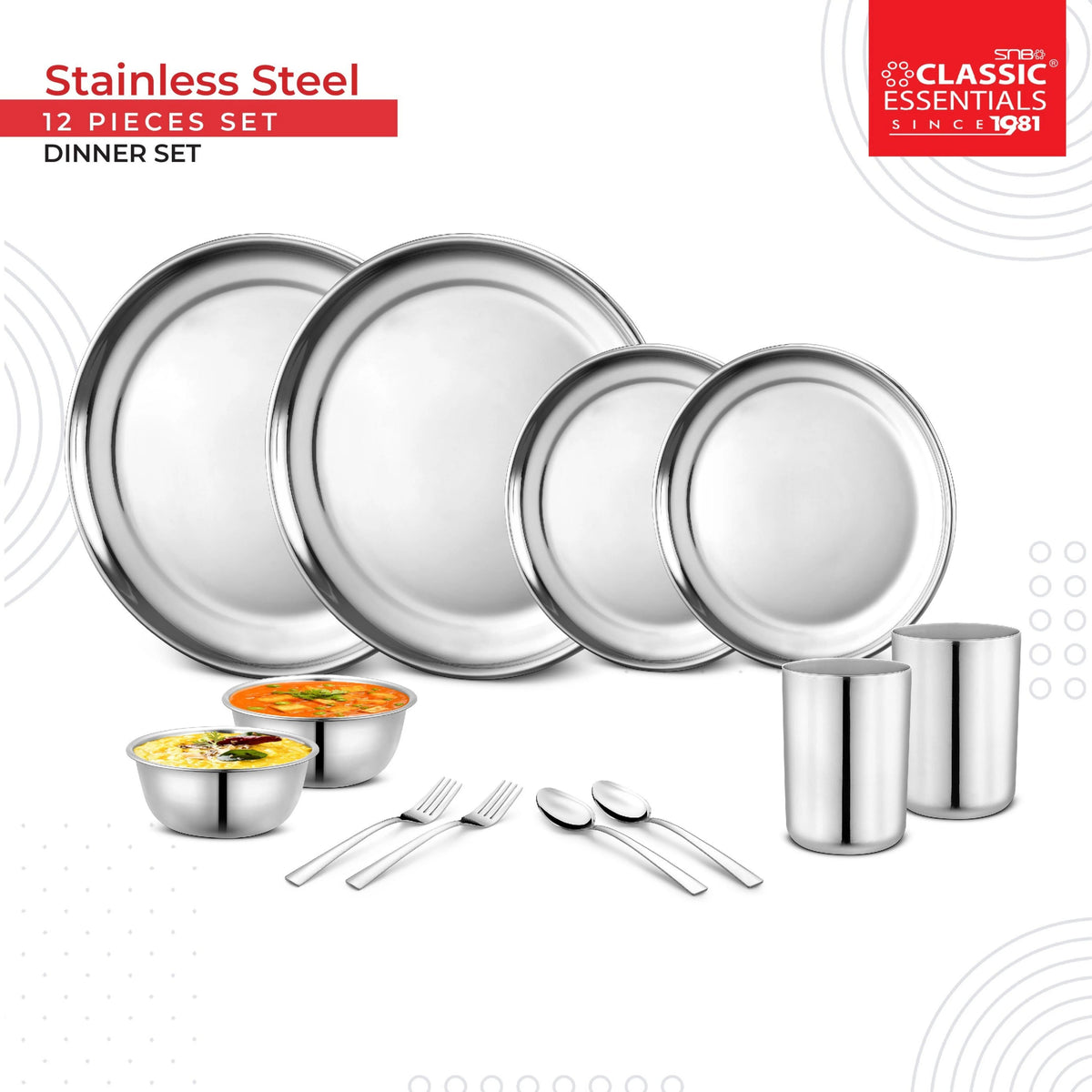 Stainless Steel 12 Piece Plain Dinner Set