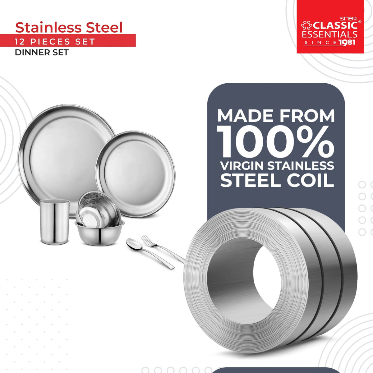 Stainless Steel 12 Piece Plain Dinner Set
