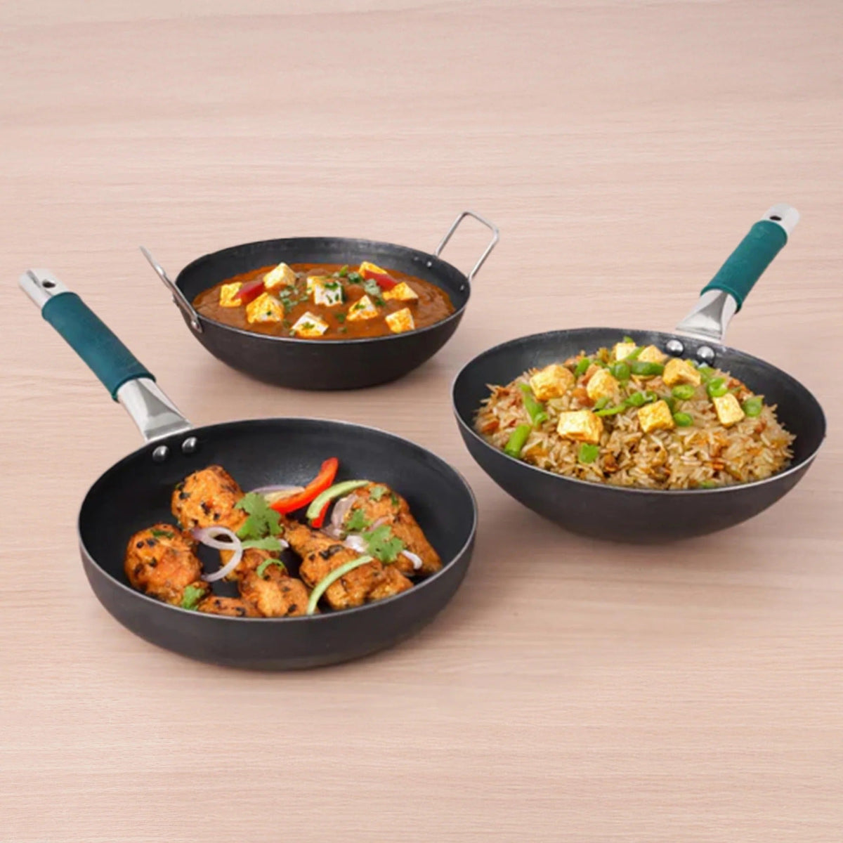 Iron Cooking Set of 3 Kadai (25.4 cm)+ Tawa(26.3 cm)+Fry Pan (25.4 cm)