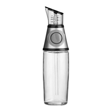 Oil or Vinegar Dispenser with Push Button Measuring Cup