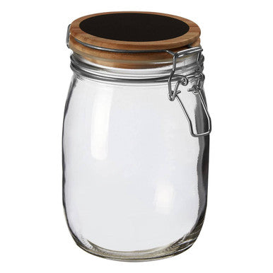 Clear Glass Medium Storage Jar with Pine Wood Chalkboard Lid