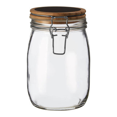 Clear Glass Medium Storage Jar with Pine Wood Chalkboard Lid