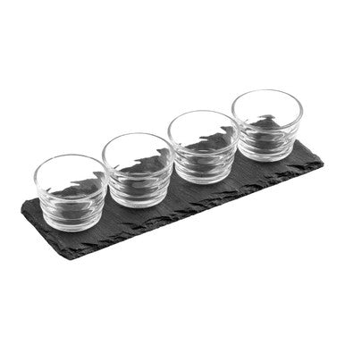 Set of 4 Ribbed Glass Bowls with Slate Tray