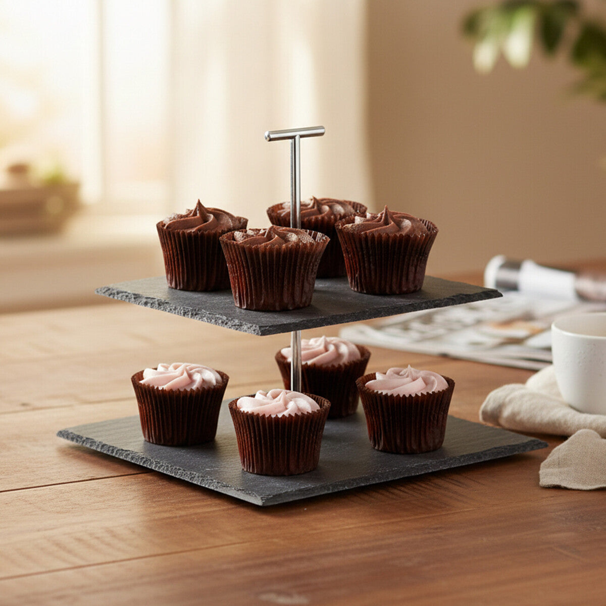 2 Tier Square Slate Cake Stand