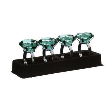 Set of 4 Teal Diamante Napkin Rings