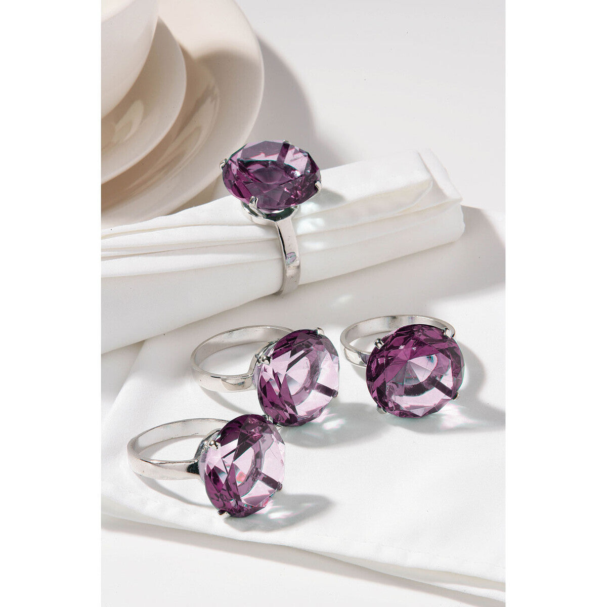 Set of 4 Purple Diamante Napkin Rings