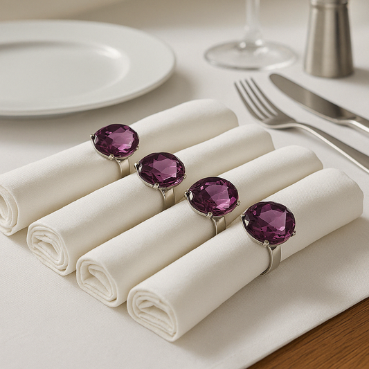 Set of 4 Purple Diamante Napkin Rings