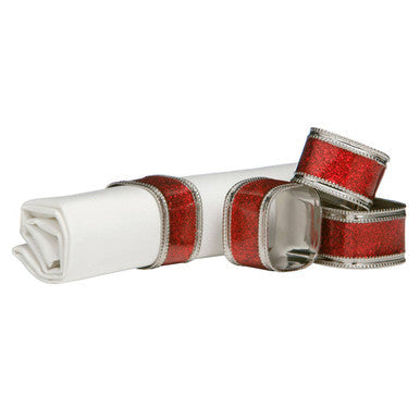 Set of 4 Red Glitter Napkin Rings