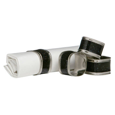 Set of 4 Black Glitter Napkin Rings