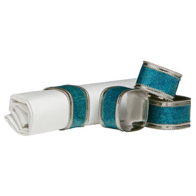 Set of 4 Turquoise Glitter Napkin Rings
