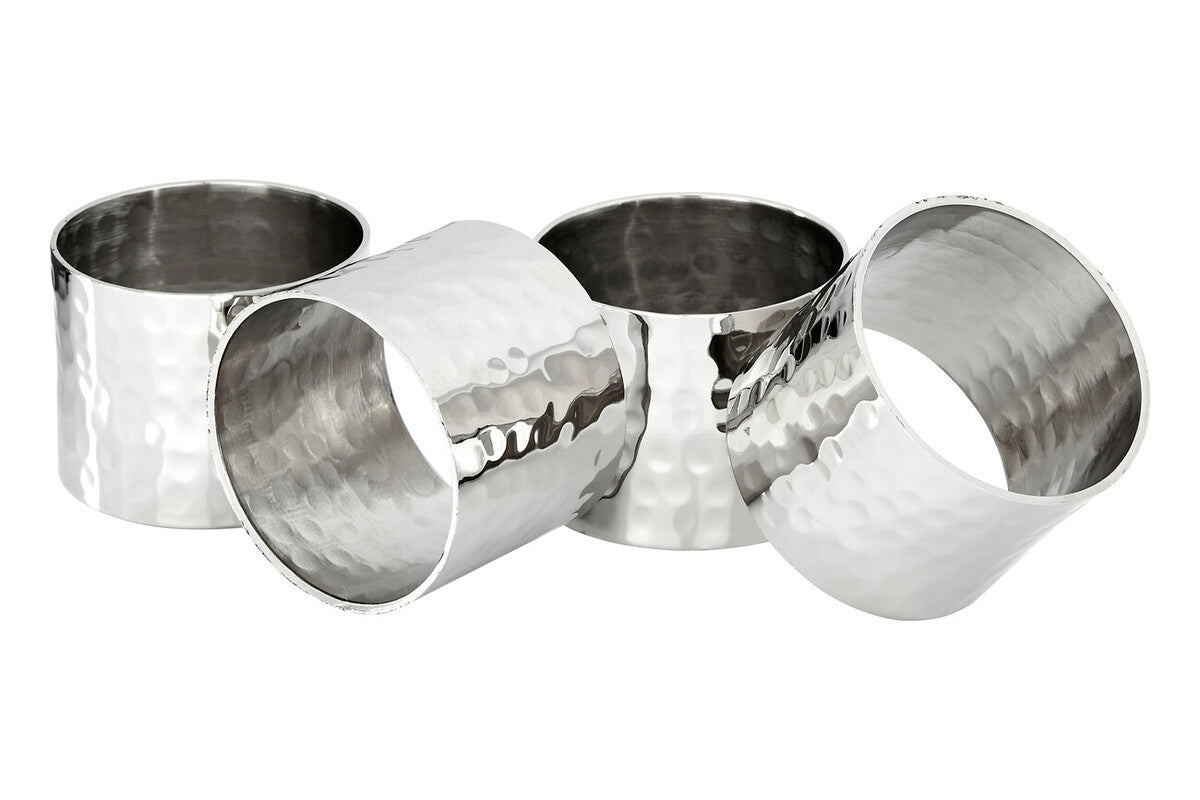 Set of 4 Silver Finish Hammered Napkin Rings