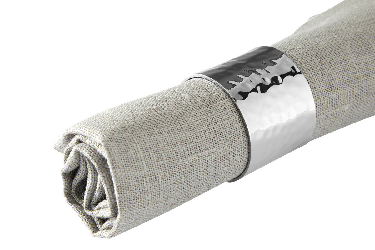Set of 4 Silver Finish Hammered Napkin Rings