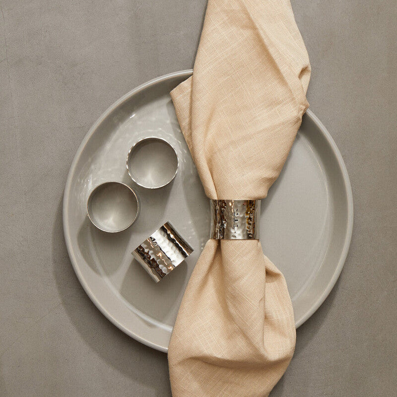 Set of 4 Silver Finish Hammered Napkin Rings