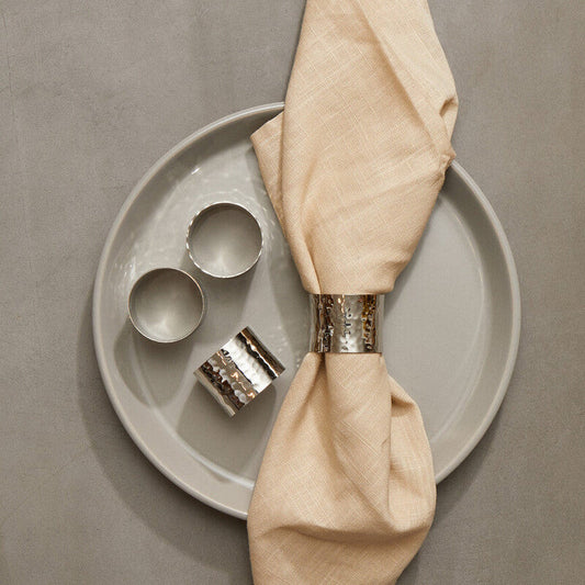 Set of 4 Silver Finish Hammered Napkin Rings