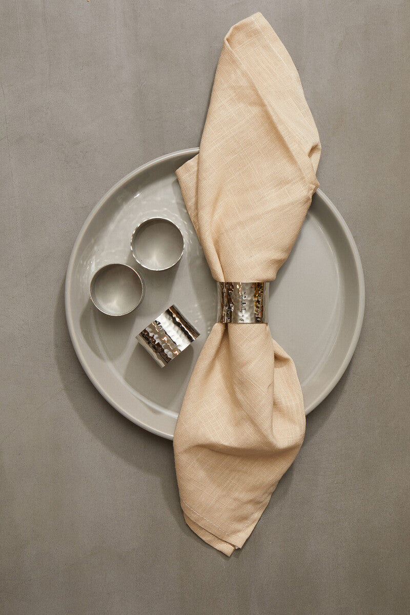 Set of 4 Silver Finish Hammered Napkin Rings