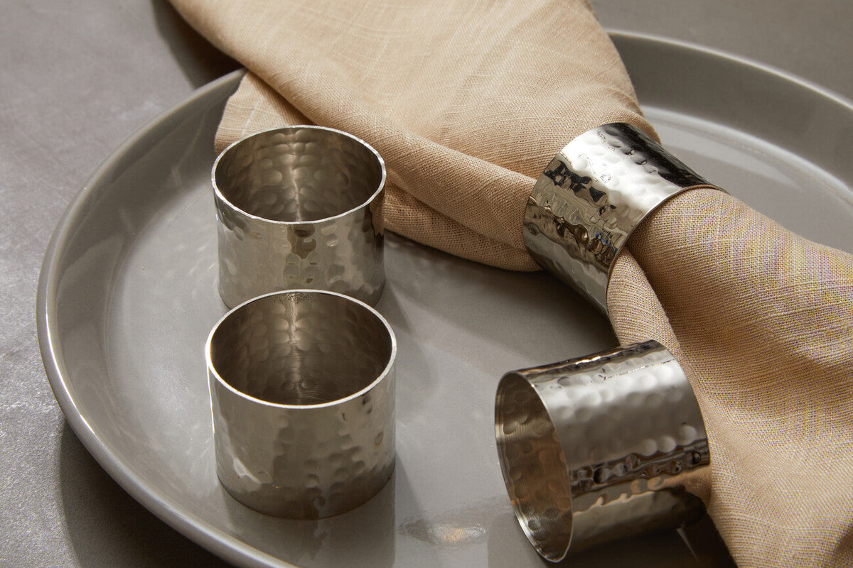 Set of 4 Silver Finish Hammered Napkin Rings