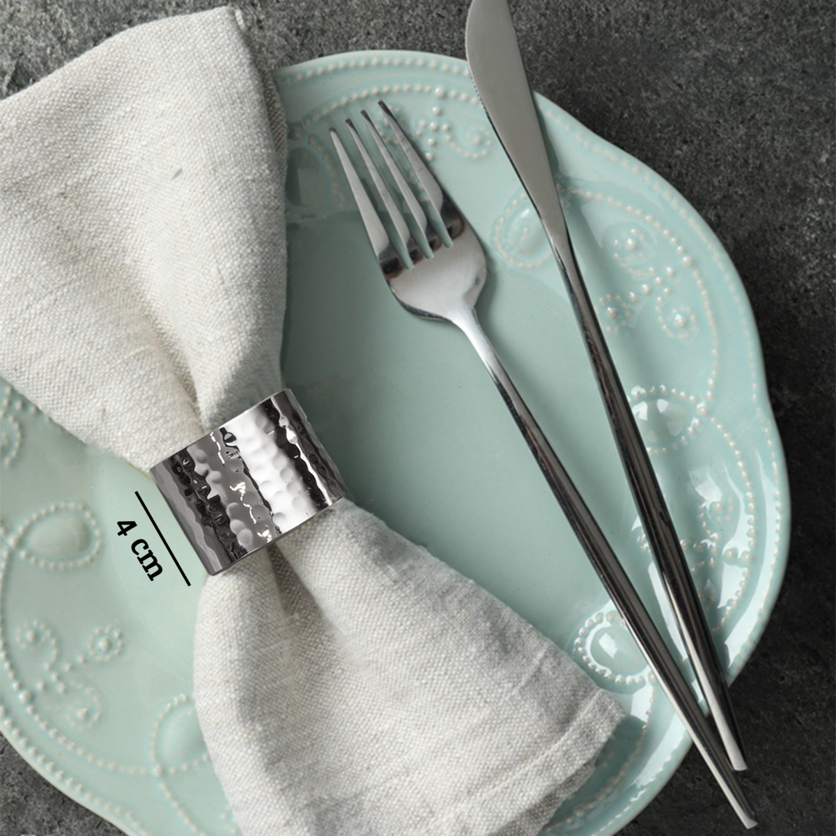 Set of 4 Silver Finish Hammered Napkin Rings
