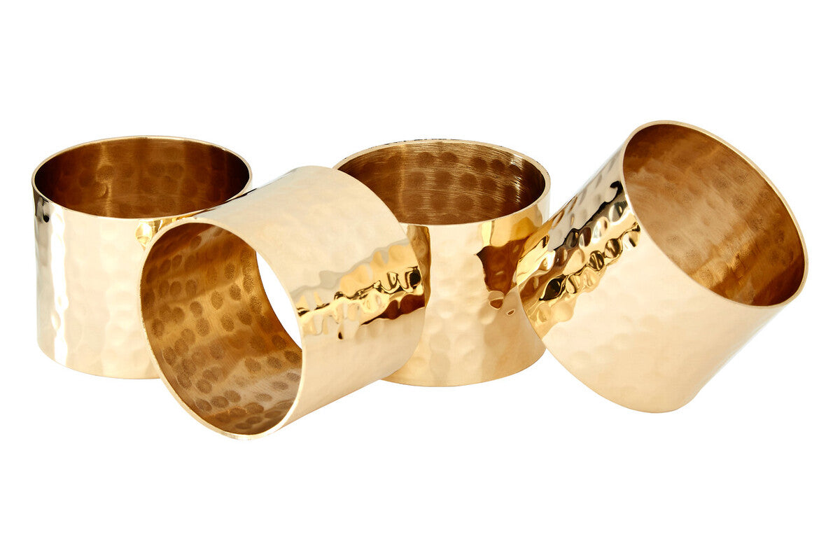 Set of 4 Brass Finish Hammered Napkin Rings