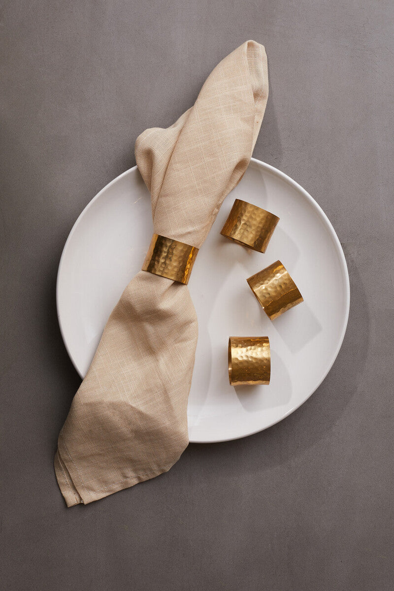 Set of 4 Brass Finish Hammered Napkin Rings