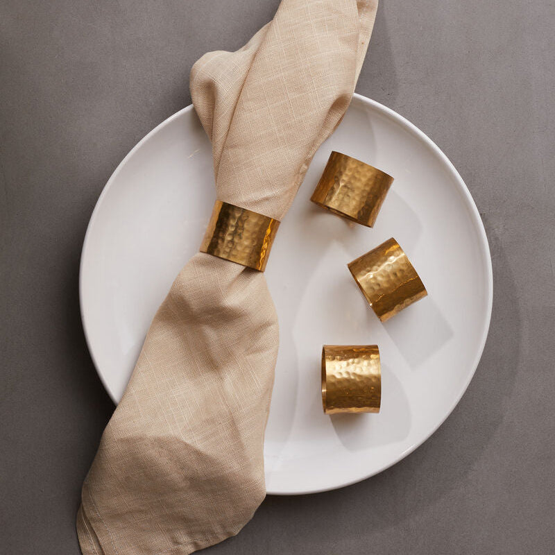 Set of 4 Brass Finish Hammered Napkin Rings