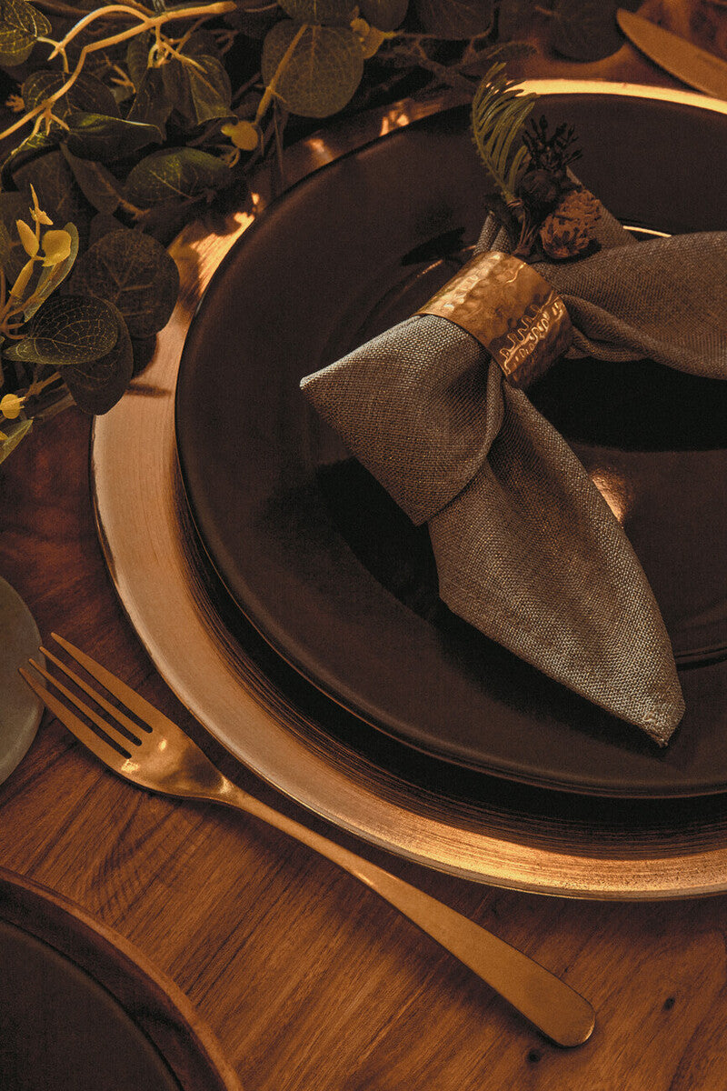 Set of 4 Brass Finish Hammered Napkin Rings