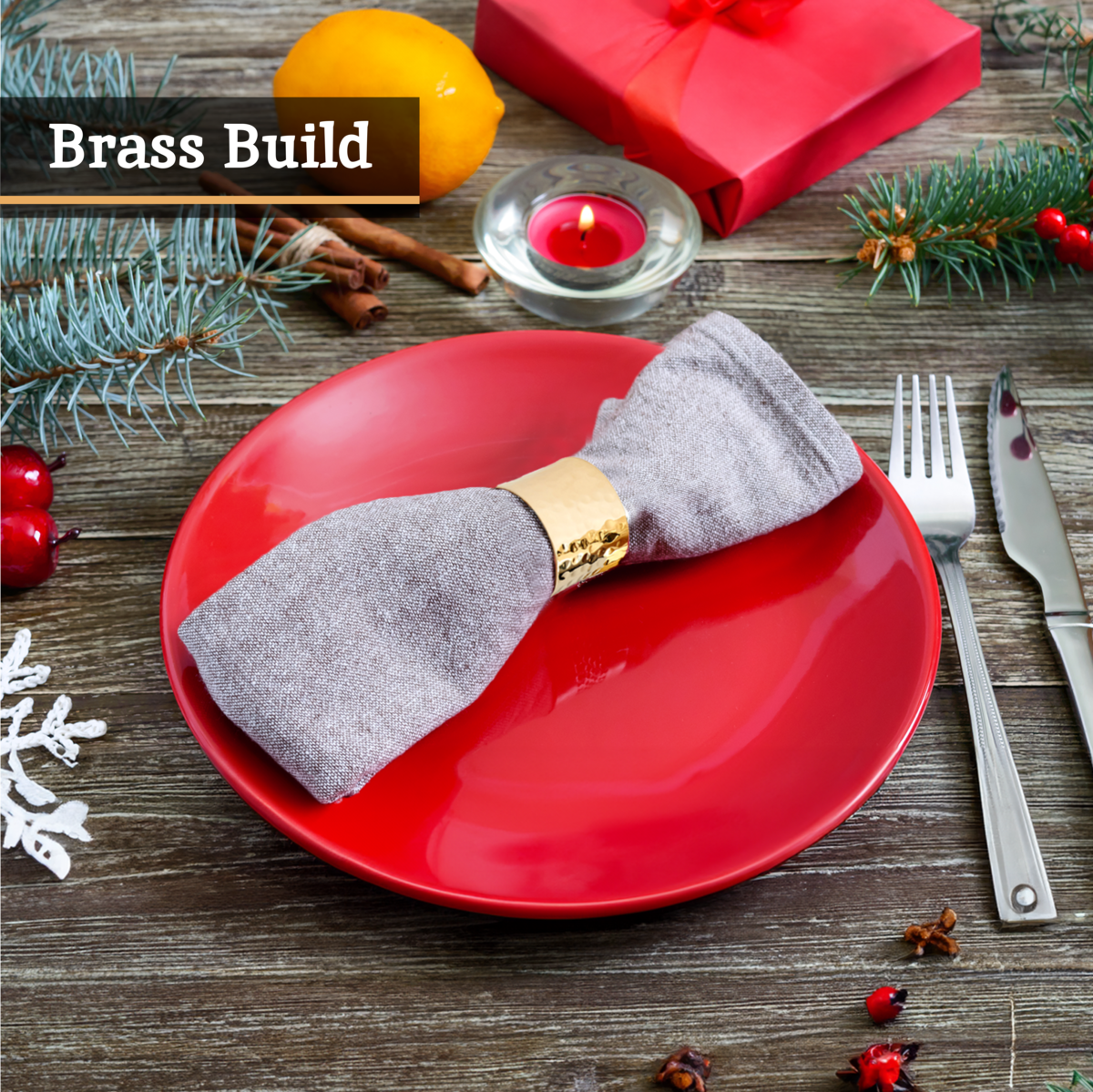 Set of 4 Brass Finish Hammered Napkin Rings