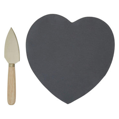 Heart Shaped Slate Cheese Board with Gold-Tone Knife