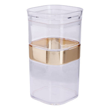 Clear Plastic Square Storage Jar with Gold Stripe 800ml