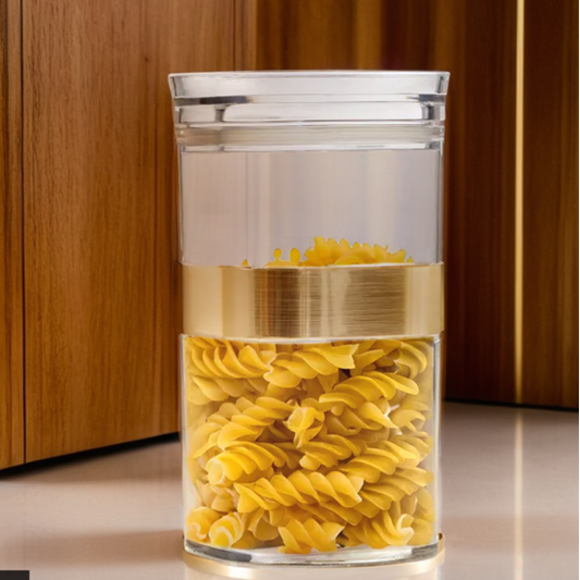 Clear Plastic Square Storage Jar with Gold Stripe 1200ml