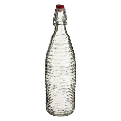 Clear Ribbed Glass 1000ml Bottle with Clip Stopper
